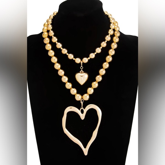 Jewelry - NEW 2pc Exaggerated Gold Heart Necklaces